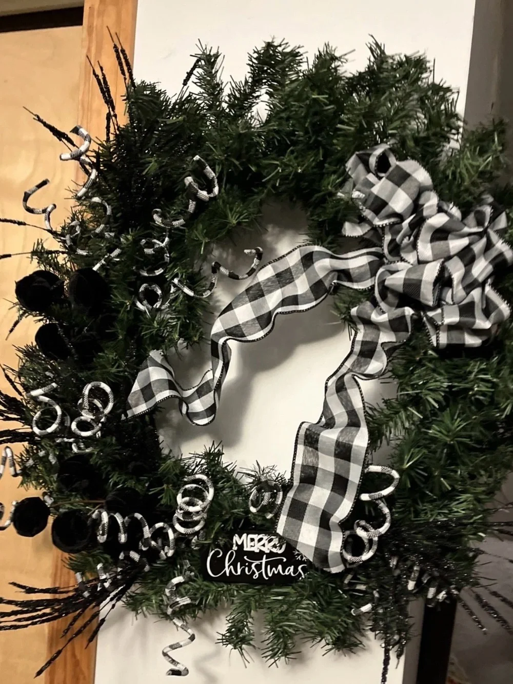 Hand Crafted Black & White Buffalo Check Christmas Wreath